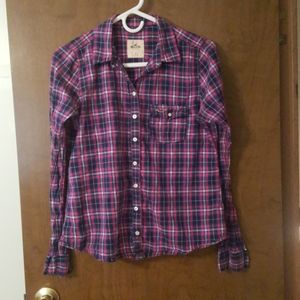 Hollister red and blue plad shirt